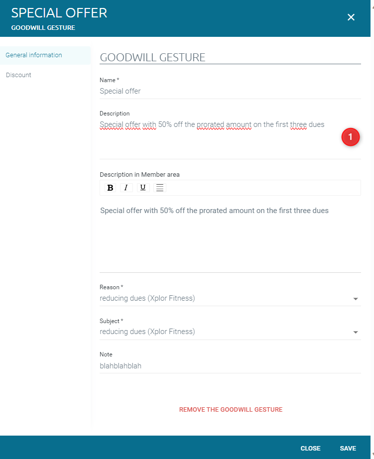 How to set an automated goodwill gesture? Xplor Gym